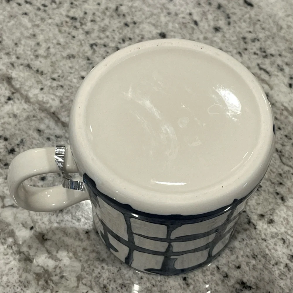 Hand Painted Under Glaze White and Blue Abstract Ceramic Coffee Mug NWOB